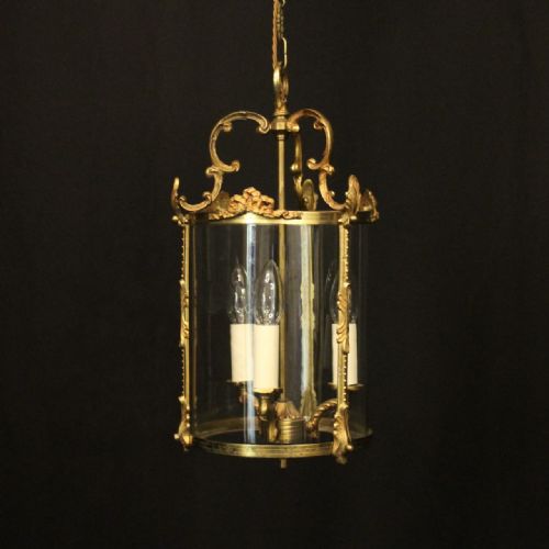 french gilded brass triple light hall lantern - CATEGORY: ANTIQUE LIGHTING - DATED 1920