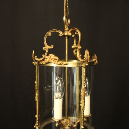 FRENCH GILDED BRASS TRIPLE LIGHT HALL LANTERN - ADDITIONAL PHOTO 1