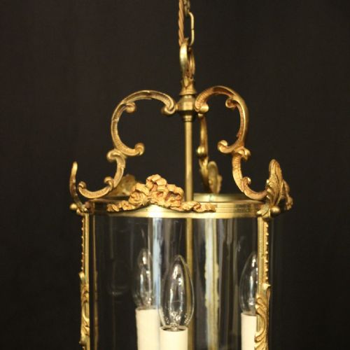 FRENCH GILDED BRASS TRIPLE LIGHT HALL LANTERN - ADDITIONAL PHOTO 2