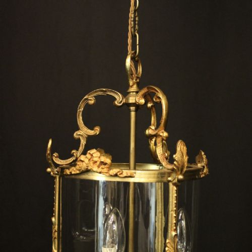 FRENCH GILDED BRASS TRIPLE LIGHT HALL LANTERN - ADDITIONAL PHOTO 5