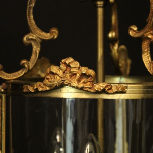 FRENCH GILDED BRASS TRIPLE LIGHT HALL LANTERN - ADDITIONAL PHOTO 6