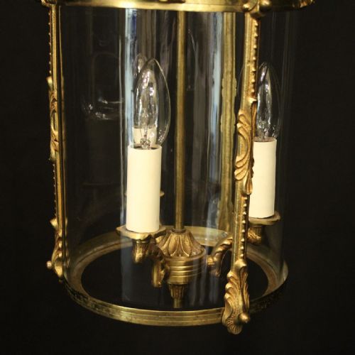 FRENCH GILDED BRASS TRIPLE LIGHT HALL LANTERN - ADDITIONAL PHOTO 7