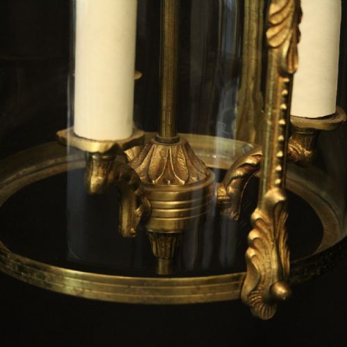 FRENCH GILDED BRASS TRIPLE LIGHT HALL LANTERN - ADDITIONAL PHOTO 8
