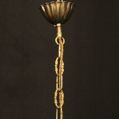 FRENCH GILDED BRASS TRIPLE LIGHT HALL LANTERN - ADDITIONAL PHOTO 9