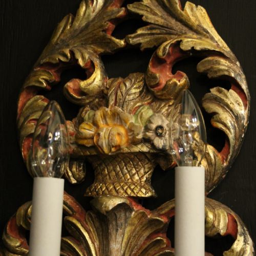 ITALIAN SINGLE POLYCHROME GILDED ANTIQUE WALL LIGHT - ADDITIONAL PHOTO 4