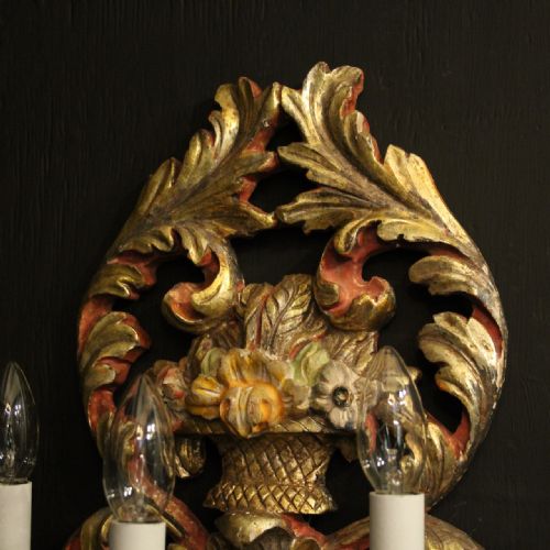 ITALIAN SINGLE POLYCHROME GILDED ANTIQUE WALL LIGHT - ADDITIONAL PHOTO 5