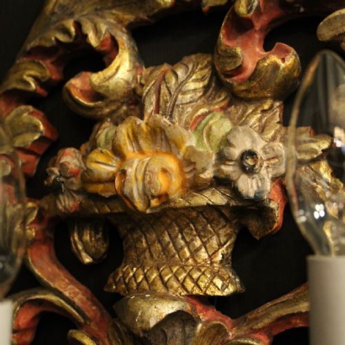 ITALIAN SINGLE POLYCHROME GILDED ANTIQUE WALL LIGHT - ADDITIONAL PHOTO 8