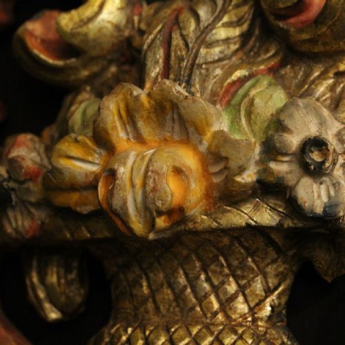 ITALIAN SINGLE POLYCHROME GILDED ANTIQUE WALL LIGHT - ADDITIONAL PHOTO 9