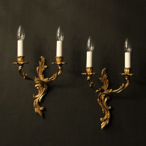 french pair of gilded brass antique wall lights - CATEGORY: ANTIQUE LIGHTING - DATED 1920
