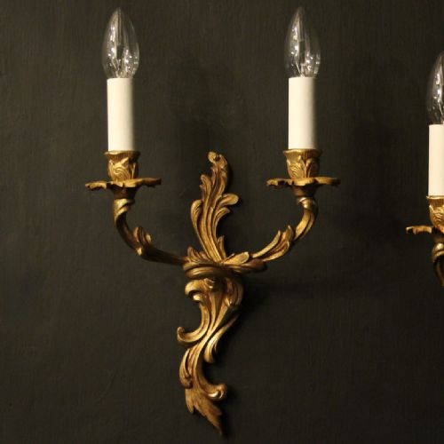 FRENCH PAIR OF GILDED BRASS ANTIQUE WALL LIGHTS - ADDITIONAL PHOTO 1