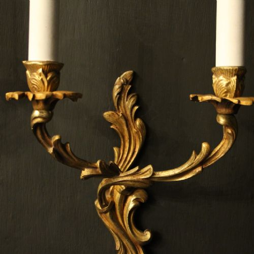 FRENCH PAIR OF GILDED BRASS ANTIQUE WALL LIGHTS - ADDITIONAL PHOTO 2