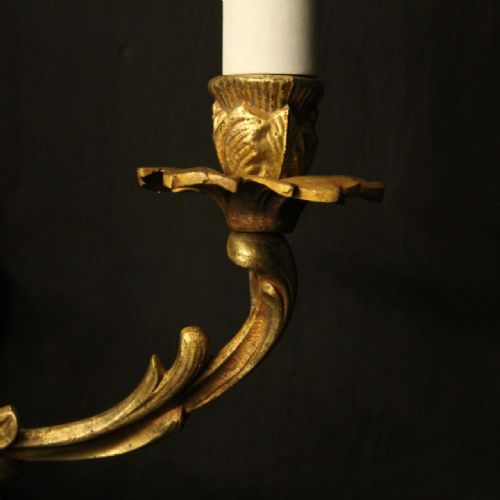 FRENCH PAIR OF GILDED BRASS ANTIQUE WALL LIGHTS - ADDITIONAL PHOTO 3