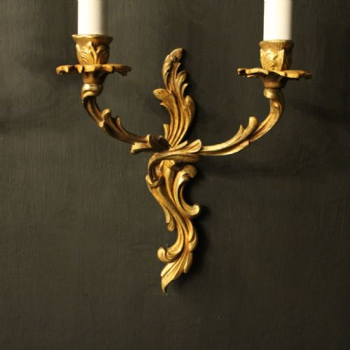 FRENCH PAIR OF GILDED BRASS ANTIQUE WALL LIGHTS - ADDITIONAL PHOTO 5