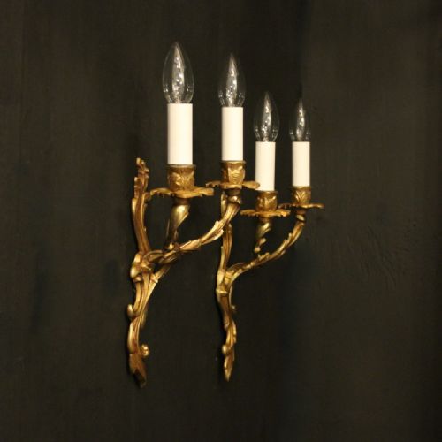 FRENCH PAIR OF GILDED BRASS ANTIQUE WALL LIGHTS - ADDITIONAL PHOTO 9