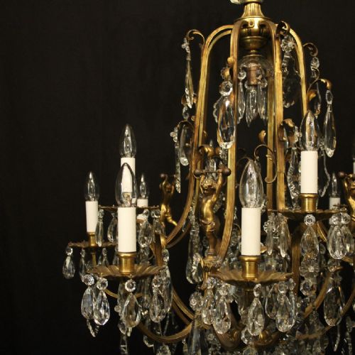 FRENCH GILDED BRONZE CRYSTAL 13 LIGHT BIRDCAGE ANTIQUE CHANDELIER - ADDITIONAL PHOTO 1