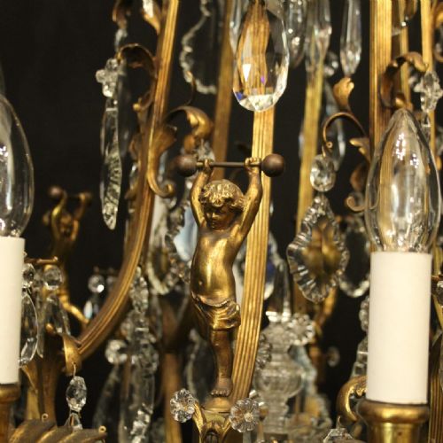 FRENCH GILDED BRONZE CRYSTAL 13 LIGHT BIRDCAGE ANTIQUE CHANDELIER - ADDITIONAL PHOTO 2
