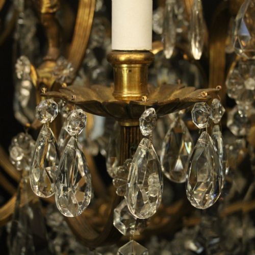 FRENCH GILDED BRONZE CRYSTAL 13 LIGHT BIRDCAGE ANTIQUE CHANDELIER - ADDITIONAL PHOTO 3