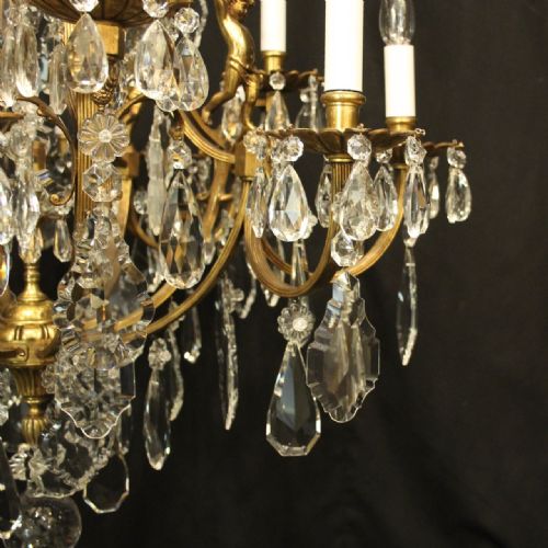 FRENCH GILDED BRONZE CRYSTAL 13 LIGHT BIRDCAGE ANTIQUE CHANDELIER - ADDITIONAL PHOTO 4