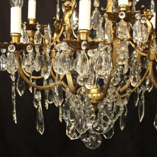 FRENCH GILDED BRONZE CRYSTAL 13 LIGHT BIRDCAGE ANTIQUE CHANDELIER - ADDITIONAL PHOTO 5