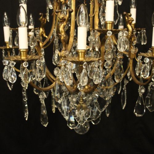 FRENCH GILDED BRONZE CRYSTAL 13 LIGHT BIRDCAGE ANTIQUE CHANDELIER - ADDITIONAL PHOTO 6