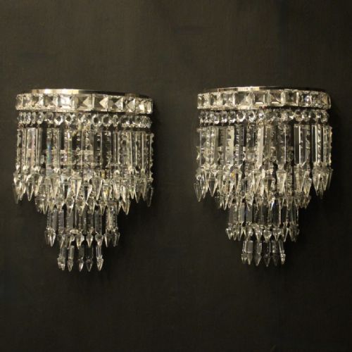 french pair of half albert crystal antique wall lights - CATEGORY: ANTIQUE LIGHTING - DATED 1930