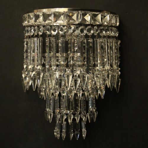 FRENCH PAIR OF HALF ALBERT CRYSTAL ANTIQUE WALL LIGHTS - ADDITIONAL PHOTO 1