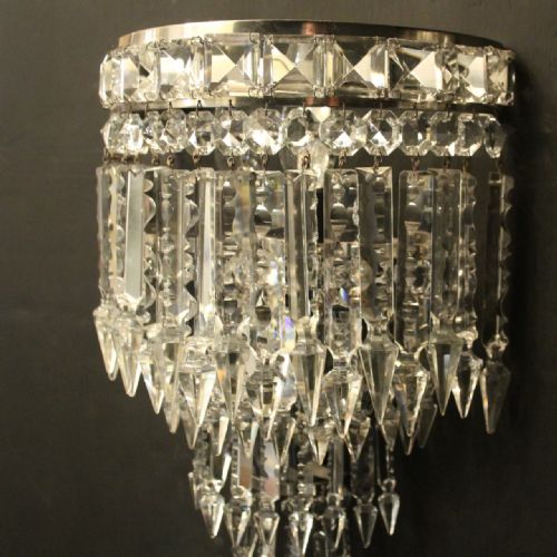 FRENCH PAIR OF HALF ALBERT CRYSTAL ANTIQUE WALL LIGHTS - ADDITIONAL PHOTO 2