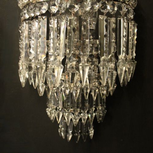 FRENCH PAIR OF HALF ALBERT CRYSTAL ANTIQUE WALL LIGHTS - ADDITIONAL PHOTO 3