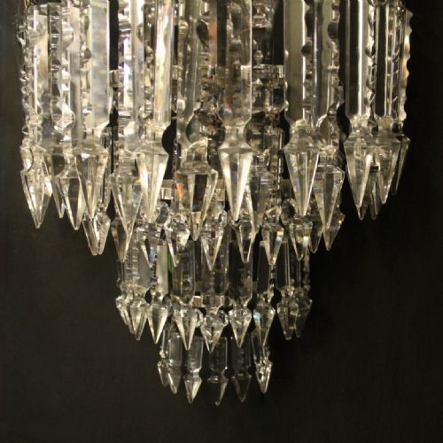 FRENCH PAIR OF HALF ALBERT CRYSTAL ANTIQUE WALL LIGHTS - ADDITIONAL PHOTO 4