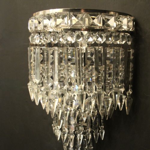 FRENCH PAIR OF HALF ALBERT CRYSTAL ANTIQUE WALL LIGHTS - ADDITIONAL PHOTO 6