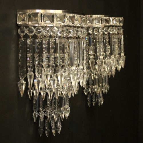 FRENCH PAIR OF HALF ALBERT CRYSTAL ANTIQUE WALL LIGHTS - ADDITIONAL PHOTO 9