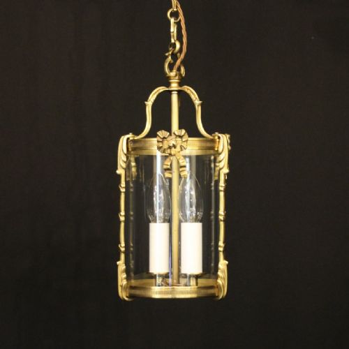 french gilded brass twin light hall lantern - CATEGORY: ANTIQUE LIGHTING - DATED 1920