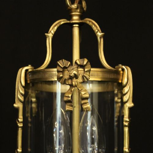 FRENCH GILDED BRASS TWIN LIGHT HALL LANTERN - ADDITIONAL PHOTO 4