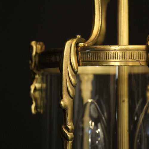 FRENCH GILDED BRASS TWIN LIGHT HALL LANTERN - ADDITIONAL PHOTO 5