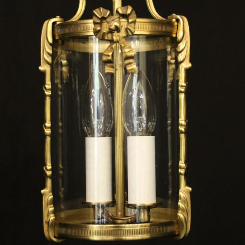 FRENCH GILDED BRASS TWIN LIGHT HALL LANTERN - ADDITIONAL PHOTO 6