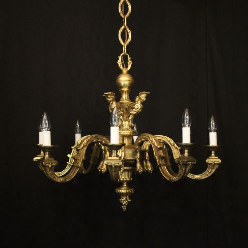 french gilded bronze 8 light antique chandelier - CATEGORY: ANTIQUE LIGHTING - DATED 19TH CENTURY