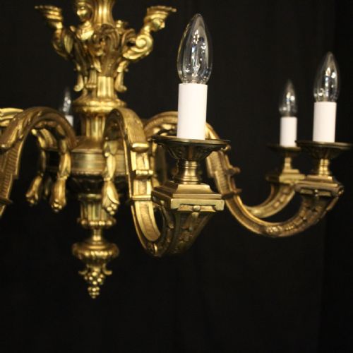 FRENCH GILDED BRONZE 8 LIGHT ANTIQUE CHANDELIER - ADDITIONAL PHOTO 1