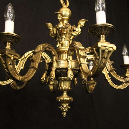 FRENCH GILDED BRONZE 8 LIGHT ANTIQUE CHANDELIER - ADDITIONAL PHOTO 2