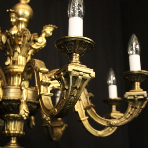 FRENCH GILDED BRONZE 8 LIGHT ANTIQUE CHANDELIER - ADDITIONAL PHOTO 3