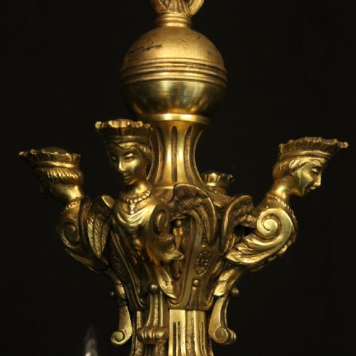 FRENCH GILDED BRONZE 8 LIGHT ANTIQUE CHANDELIER - ADDITIONAL PHOTO 4