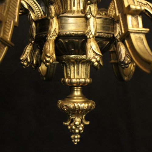 FRENCH GILDED BRONZE 8 LIGHT ANTIQUE CHANDELIER - ADDITIONAL PHOTO 7
