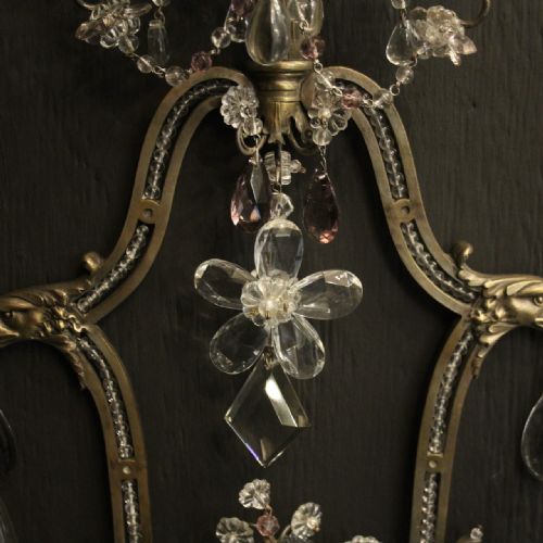 FRENCH SET OF 4 SILVER GILDED BRONZE CRYSTAL ANTIQUE WALL LIGHTS - ADDITIONAL PHOTO 2