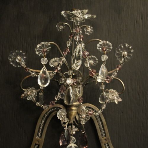 FRENCH SET OF 4 SILVER GILDED BRONZE CRYSTAL ANTIQUE WALL LIGHTS - ADDITIONAL PHOTO 4