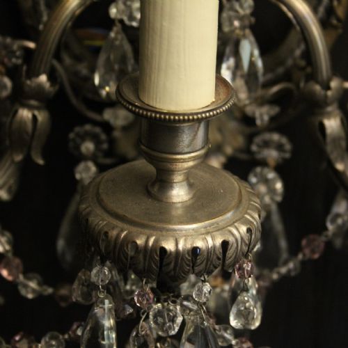 FRENCH SET OF 4 SILVER GILDED BRONZE CRYSTAL ANTIQUE WALL LIGHTS - ADDITIONAL PHOTO 6
