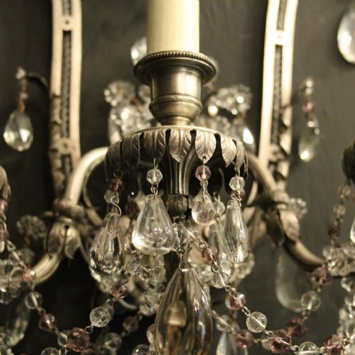 FRENCH SET OF 4 SILVER GILDED BRONZE CRYSTAL ANTIQUE WALL LIGHTS - ADDITIONAL PHOTO 10