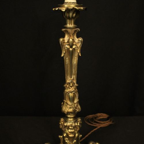 FRENCH GILDED BRONZE SINGLE ANTIQUE TABLE LAMP - ADDITIONAL PHOTO 4