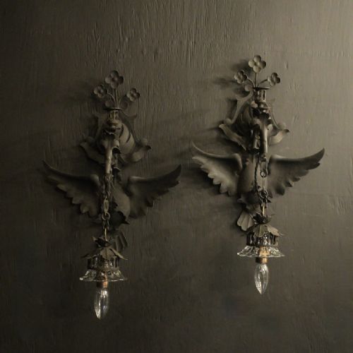 florentine single arm wrought iron antique wall lights - CATEGORY: ANTIQUE LIGHTING - DATED 19TH CENTURY