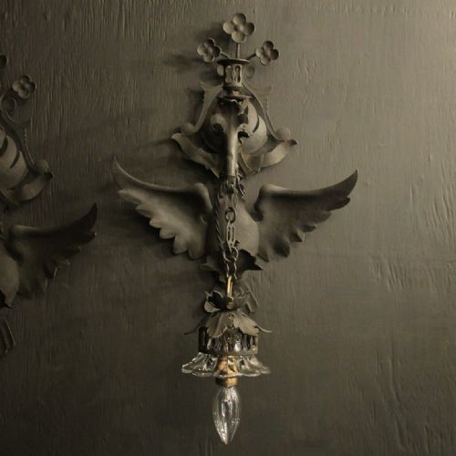 FLORENTINE SINGLE ARM WROUGHT IRON ANTIQUE WALL LIGHTS - ADDITIONAL PHOTO 1