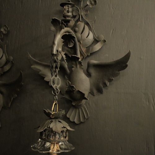 FLORENTINE SINGLE ARM WROUGHT IRON ANTIQUE WALL LIGHTS - ADDITIONAL PHOTO 4
