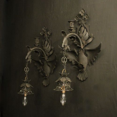 FLORENTINE SINGLE ARM WROUGHT IRON ANTIQUE WALL LIGHTS - ADDITIONAL PHOTO 9